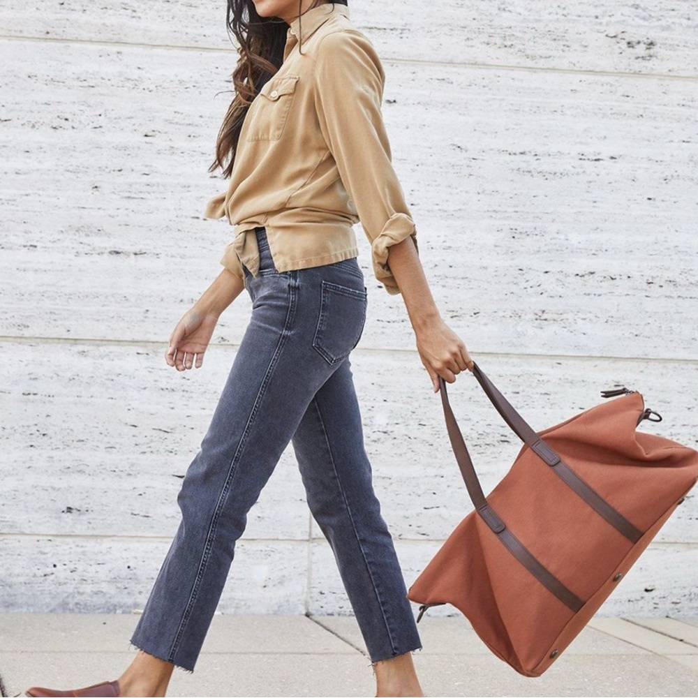 Nisolo Brown and Orange Canvas and Leather Travel Bag
